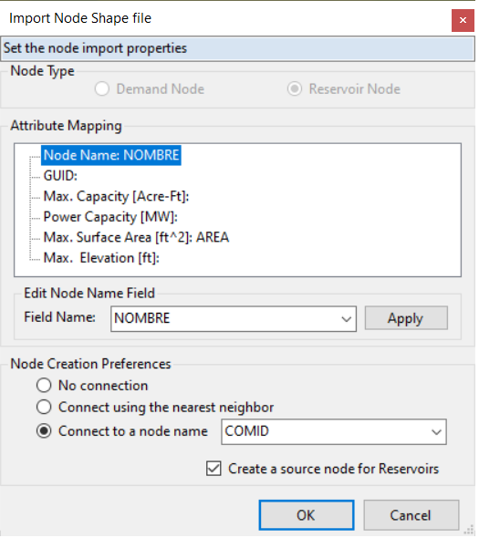 Reservoir import user interface